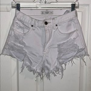 White cut off denim shorts